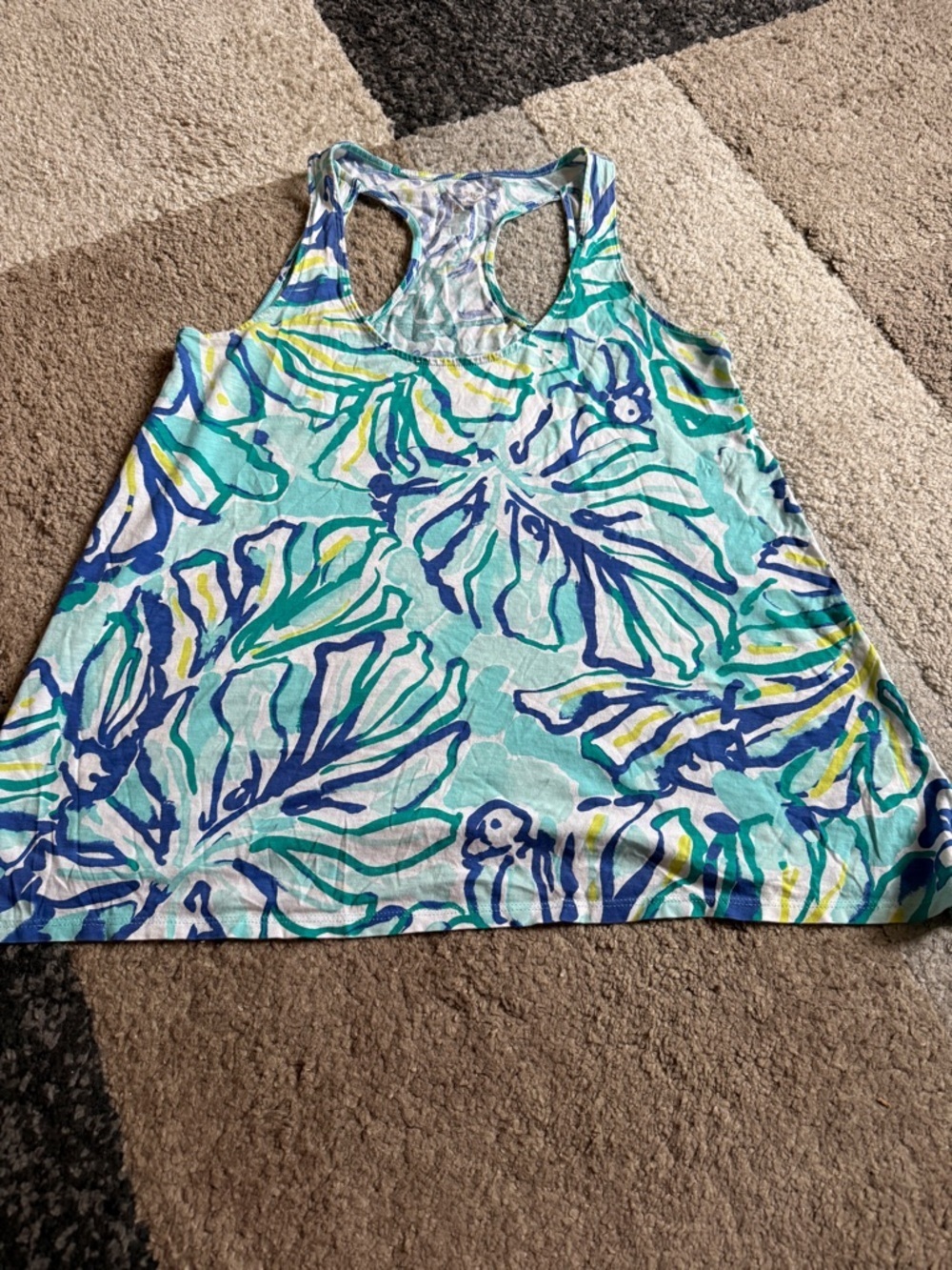 Lilly Pulitzer Seafoam & Blue Floral Racerback Tank- Size XS